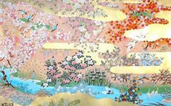 Sougara Yuzen Frame-able Art Scene Gold Landscape with Peacock