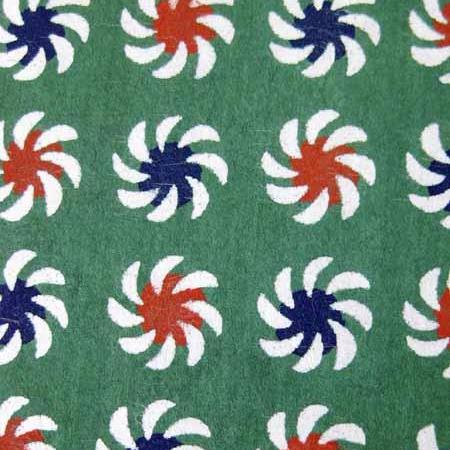 Katazome Green with Red, White, Blue Pinwheels SA-77
