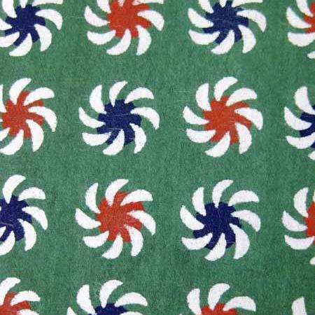 Katazome Green with Red, White, Blue Pinwheels