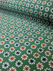 Katazome Green with Red, White, Blue Pinwheels SA-77