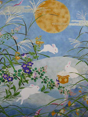 Sougara Yuzen Art Scene Rabbits with Full Moon