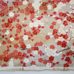 Sougara Yuzen Frame-able Art Scene Red and White Plum Blossoms on Grey KYO-169