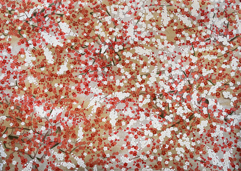 Sougara Yuzen Frame-able Art Scene Red and White Plum Blossoms on Grey KYO-169