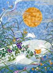 Sougara Yuzen Art Scene Rabbits with Full Moon MSY-8