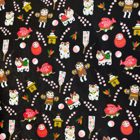 Yuzen Black background Maneki Neko and friends KYO-P21