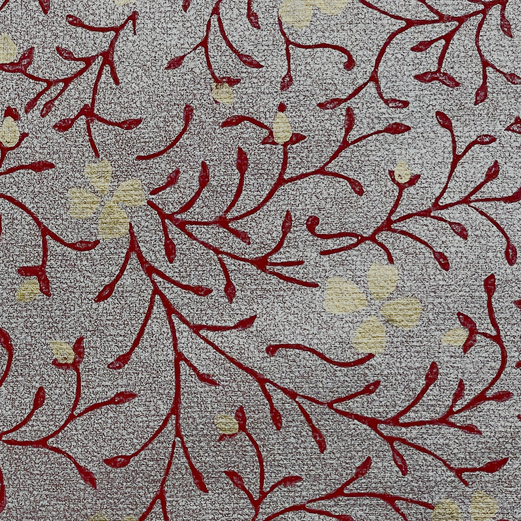 Vines with Gold Flower on Metallic Silver /Red