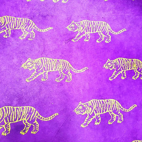 Lokta Woodblock Purple Medium Tiger in Gold-NP-TigerP