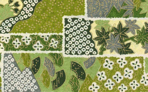Yuzen Green White Floral in Rectangles