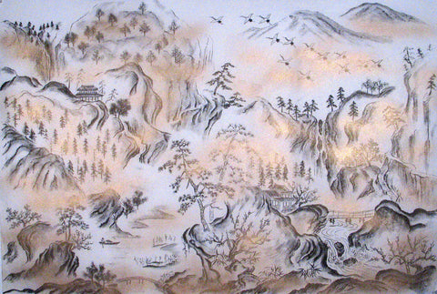 Sougara Yuzen Art Scene Charcoal Mountain Landscape