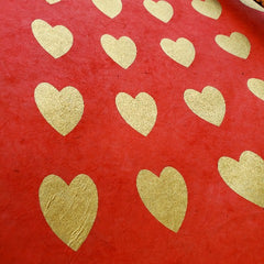 Lokta Red with Gold Hearts