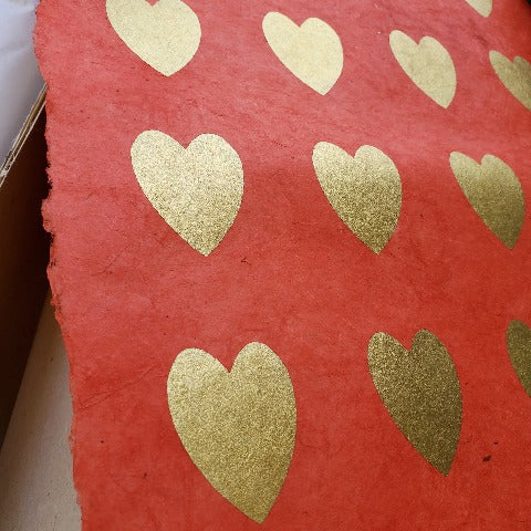 Lokta Red with Gold Hearts