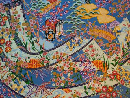Sougara Yuzen Frame-able Art Scene Long Noren Floral on Blue
