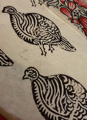 Vintage Lokta Woodblock Guinea Hens